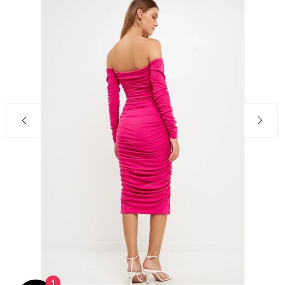 NWOT Endless Rose Off-The-Shoulder Ruched Midi Dress - Picture 4 of 8